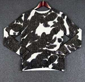 YAL New York Sweater Womens M Black White Gold Metallic Abstract Print